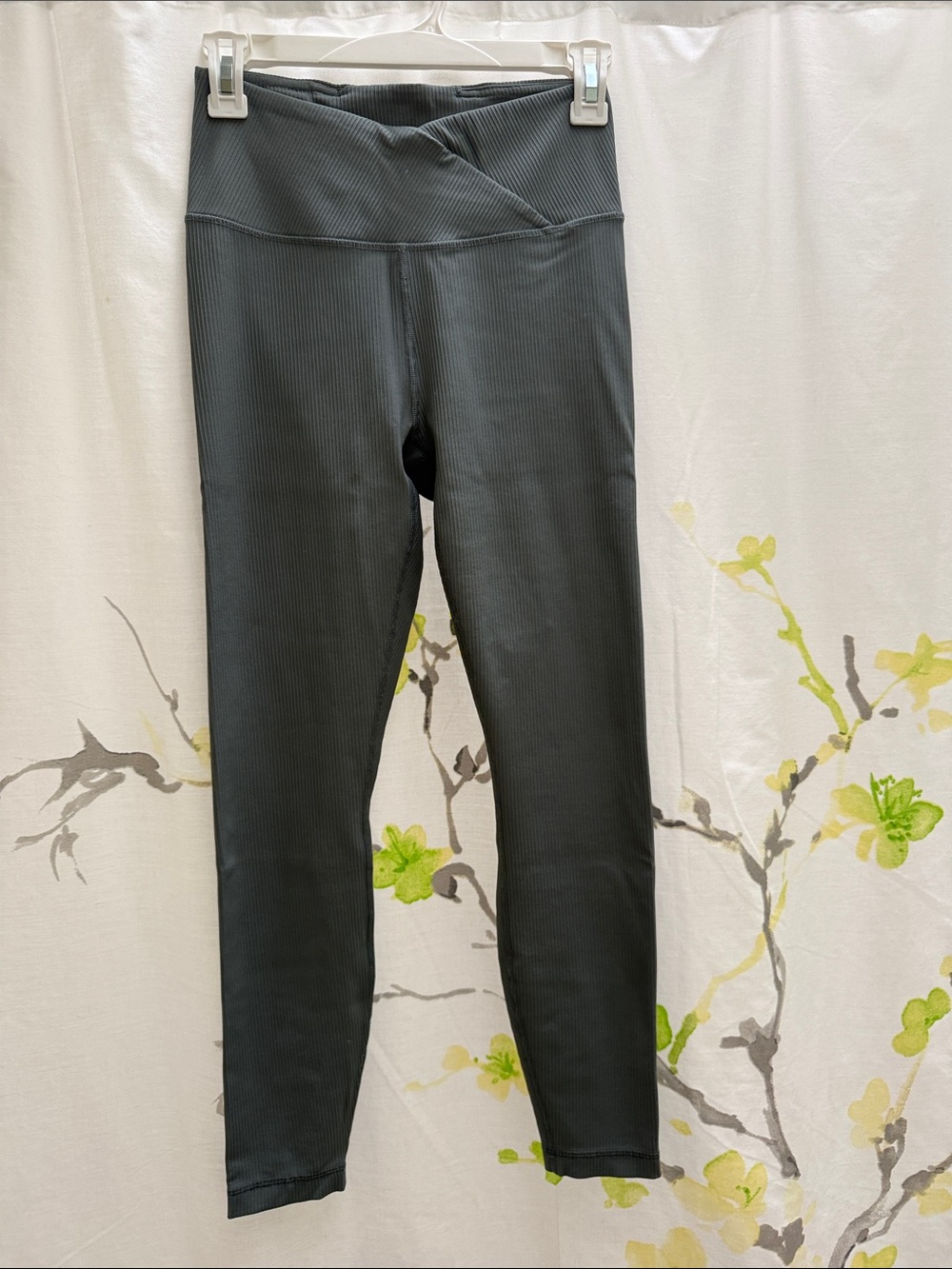 90 Degree By Reflex green Ribbed High-Waist Leggings